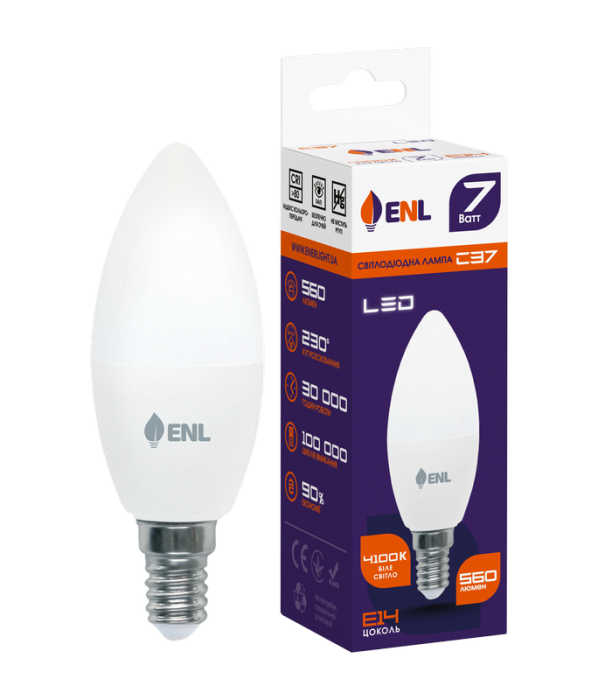 Лампа світлодіодна ENL C37 7Вт 4100К Е14